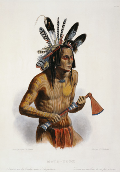 Mato-Tope, Adorned with the Insignia of his Warlike Deeds, plate 14 from Volume 2 of 'Travels in the de Karl Bodmer