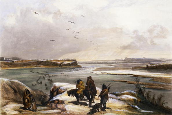 Fort Clark on the Missouri, February 1834, plate 15 from Volume 2 of 'Travels in the Interior of Nor de Karl Bodmer