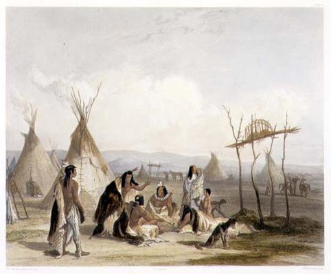 Funeral Scaffold of a Sioux Chief near Fort Pierre, plate 11 from Volume 2 of 'Travels in the Interi de Karl Bodmer