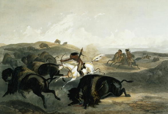 Indians Hunting the Bison, plate 31 from Volume 2 of 'Travels in the Interior of North America', eng de Karl Bodmer