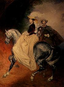 Portrait J.I. Mjussora and E.Mjussar to horse de Karl Pavlovich Bryullov