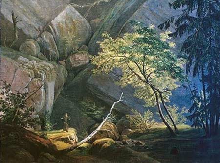 Paisaje de rocas y monjes de Carl Eduard Ferdinand Blechen