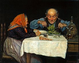 Old smallholder couple at the meal. de Karl Kronberger