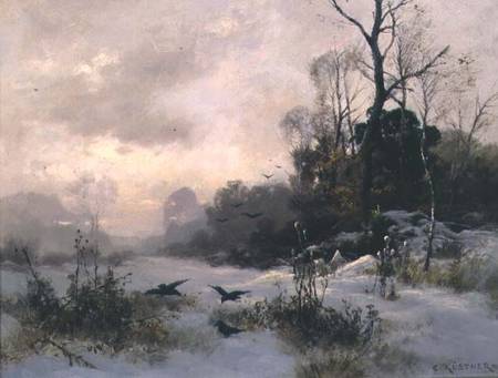 Crows in a Winter Landscape de Karl Kustner