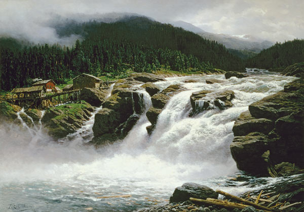 Norwegian Waterfall, at Lofor in Valders de Karl Paul Themistocles von Eckenbrecher