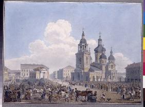 The Hay-market Place and the Assumption Church in Saint Petersburg