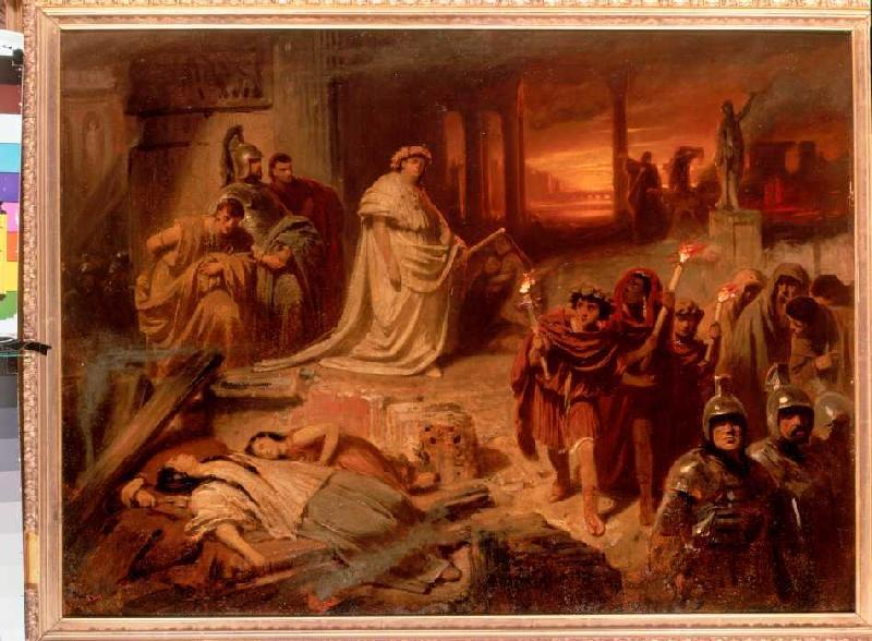 Nero on the ruins the burning one Rome. de Karl Theodor von Piloty