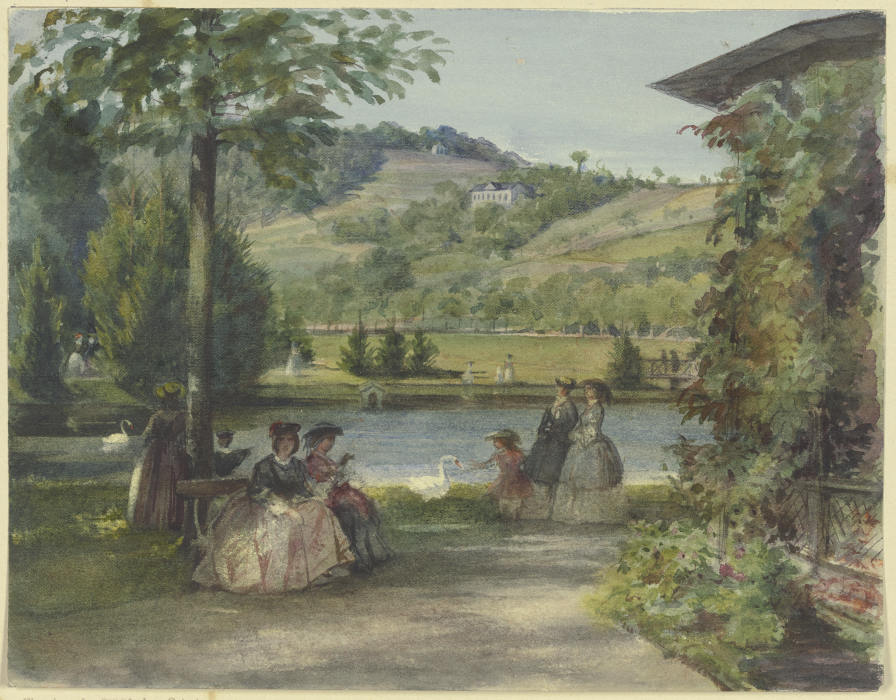 Parklandschaft mit Teich und Schwänen de Karl von Müller