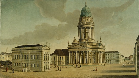 View of the Gendarmenmarkt with the French playhouse and cathedral, Berlin de Karl Friedrich Fechhelm