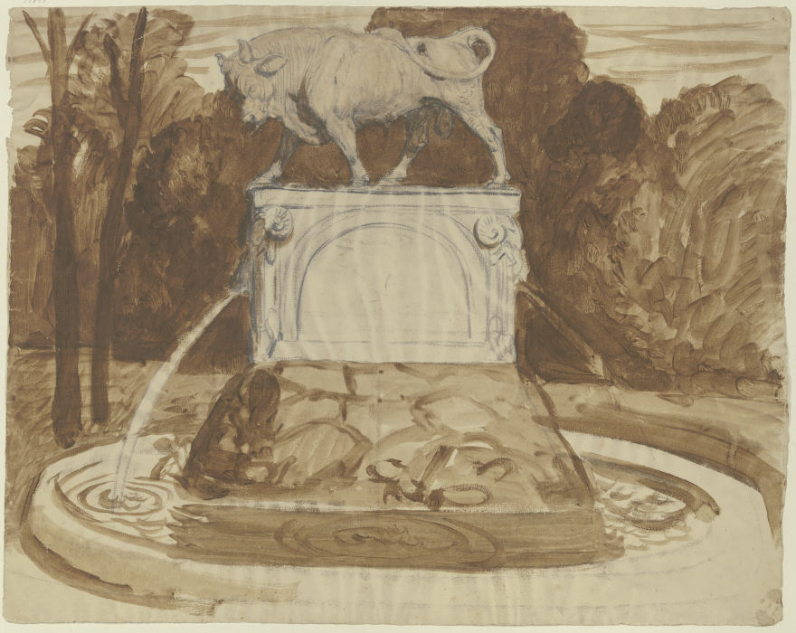 Schreitender Stier auf hohem Sockel de Karl Friedrich (Fritz) Boehle