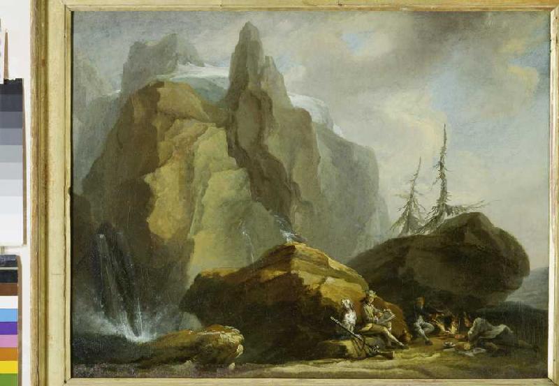 Mountainlandscape with resting Mountaineers and the Painter de Kaspar Wolf