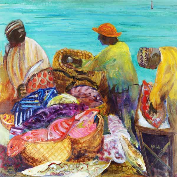 Sorting the Catch, Zanzibar (oil on canvas)  de Kate  Yates
