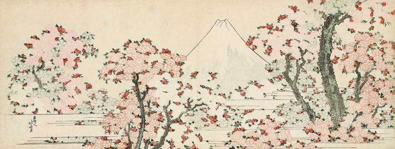 The Mount Fuji with Cherry Trees in Bloom de Katsushika Hokusai