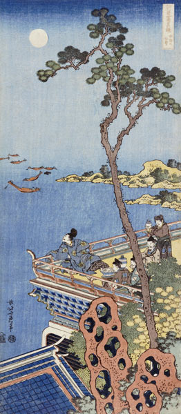 A Courtier On The Balcony Of A Chinese Pavilion Looking In The Distance On A Moonlit Night de Katsushika Hokusai