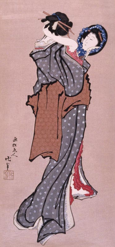 Woman looking in mirror de Katsushika Hokusai