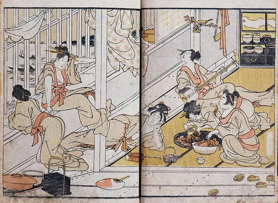 Women eating, from a Manga (colour woodblock print) de Katsushika Hokusai