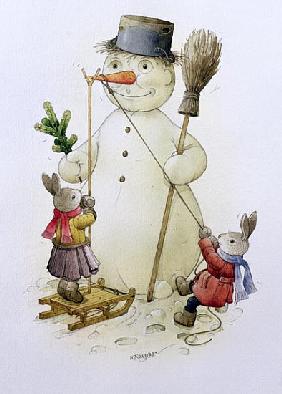 Snowman and Hares, 1999 (w/c on paper) 