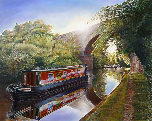 Kate Boat on the Grand Union Canal, 2001 (oil on canvas)  de Kevin 