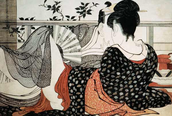 Lovers from the 'Poem of the Pillow', ('Uta makura') de Kitagawa  Utamaro