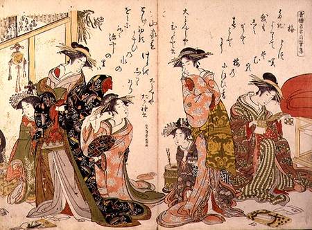 Courtesans at leisure from the 'Autographs of Yoshiwara Beauties' de Kitao Masanobu