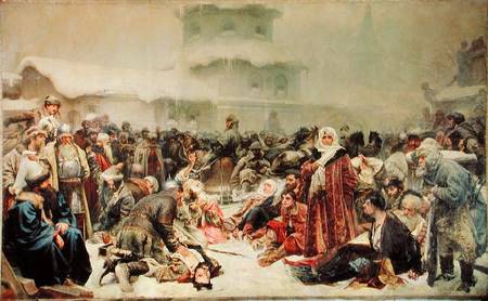 Destruction of Novgorod by Tsar Ivan III (1440-1505) de Klawdij Wassiljewitsch Lebedjeff