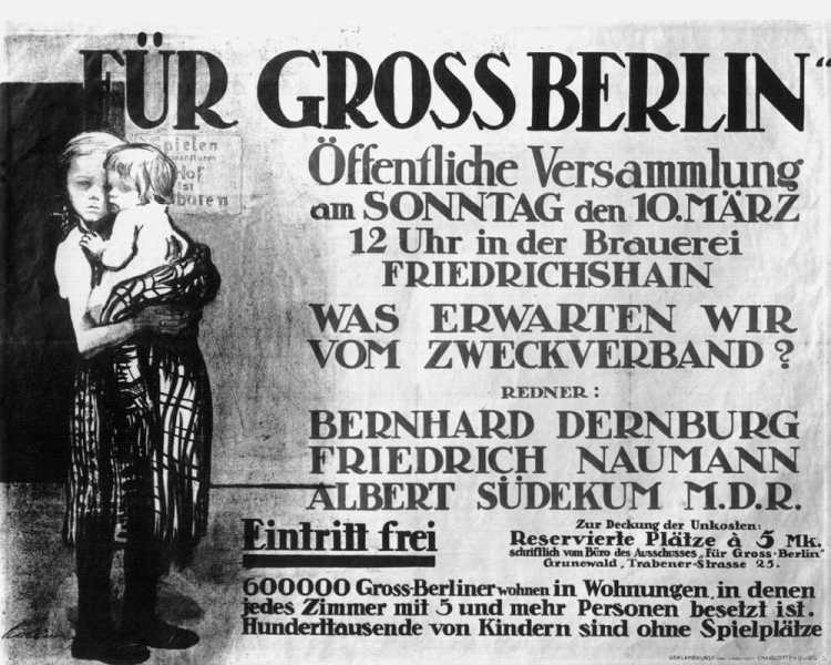Mit einer Zeichnung von Käthe Kollwitz wirbt 1912 der Ausschuss Für Gross-Berlin für öffentliche Ver de Käthe Kollwitz
