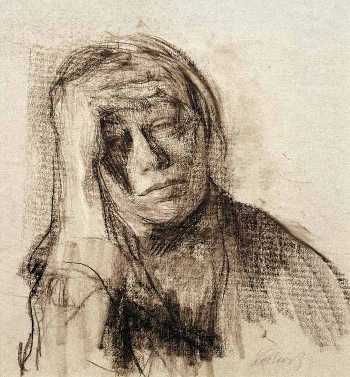 Self-portrait with stretched-out right arm, hand on forehead de Käthe Kollwitz
