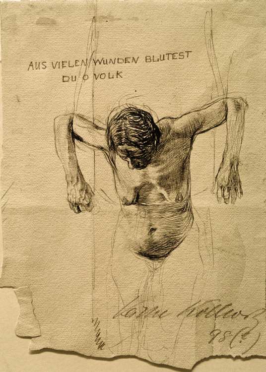 Nude study for engraving 'Aus vielen Wunden blutest du, o Volk' de Käthe Kollwitz
