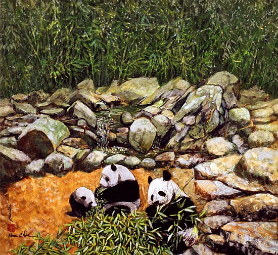 Happy Family (Pandas) 1993 (gouache on silk)  de Komi  Chen