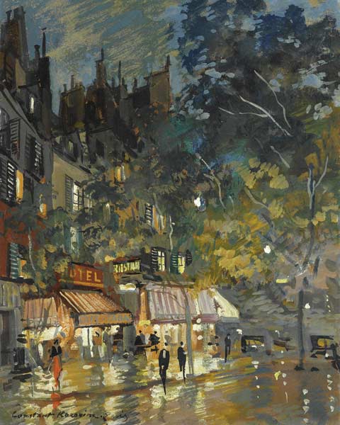 Café in Paris by night de Konstantin Alexejewitsch Korowin