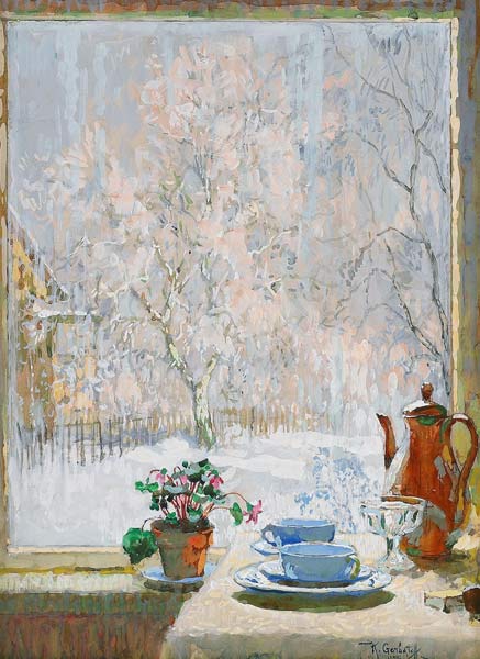 Winterblick durch das Fenste de Konstantin Ivanovich Gorbatov