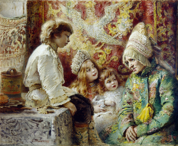 Grandma with Kids (Grandmother's Fairy Tale) de Konstantin Jegorowitsch Makowski