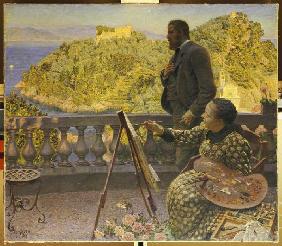 Friedrich III. and his wife on the terrace of the