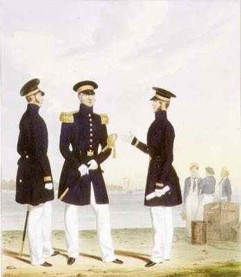 Captain, Flag Officer and Commander (Undress) plate 9 from 'Costume of the Royal Navy and Marines', de L. and Eschauzier, St. Mansion