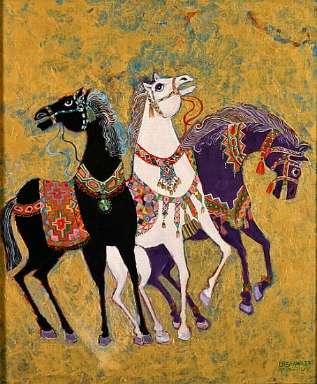 3 Horses, 1975 (acrylic on board)  de Laila  Shawa