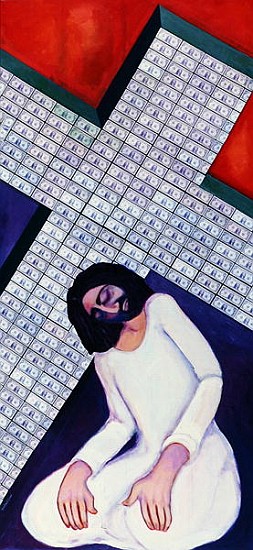 The 2nd Fall, 2000 (acrylic & paper on canvas)  de Laila  Shawa