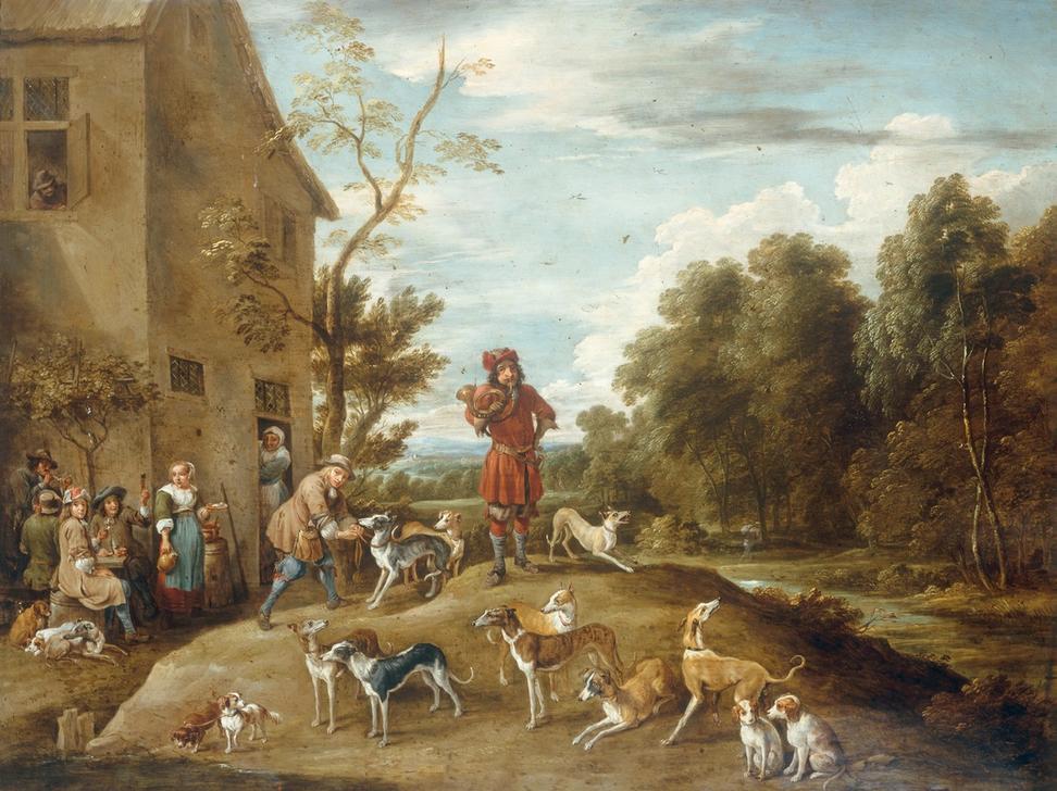 Huntsmen and Hounds in a Landscape de Lambert de Hondt