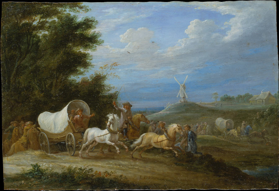 Landscape with the Attack on a Covered Wagon by a Group of Riders de Lambert de Hondt