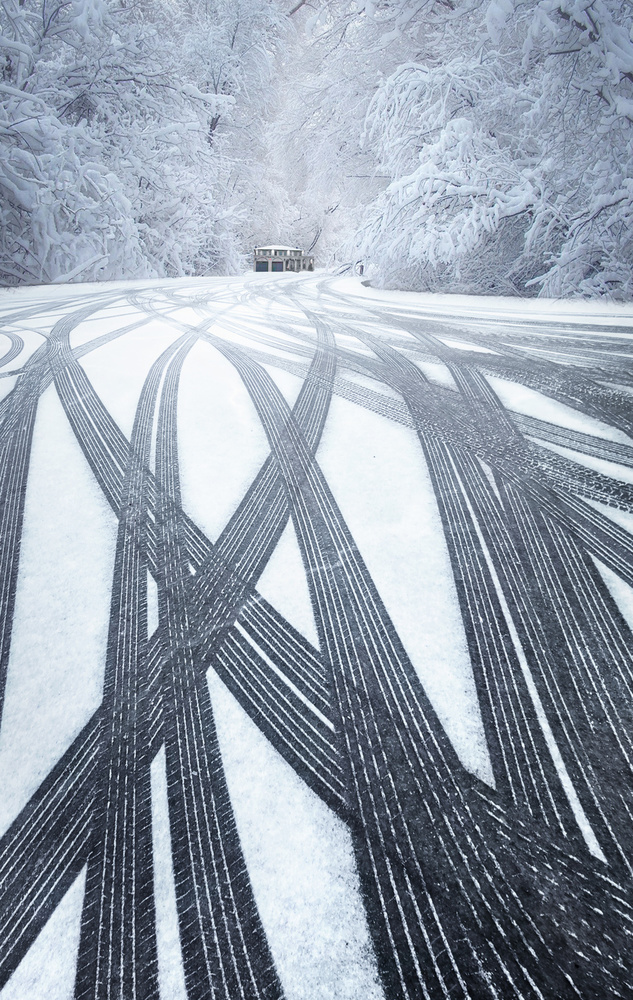 Wheel tracks in snow de Larry Deng