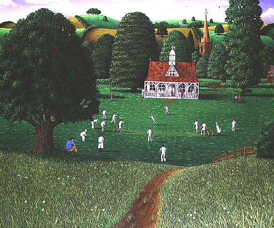 Cricket Match at St. Mary''s Grange, Wilts, 1986 (acrylic on linen)  de Larry  Smart