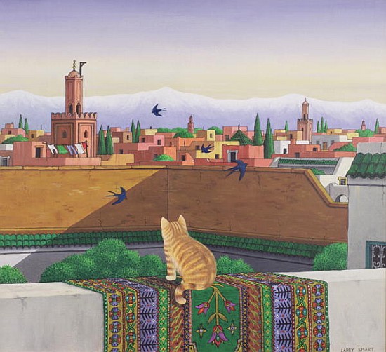 Rooftops in Marrakesh, 1989 (acrylic on linen)  de Larry  Smart
