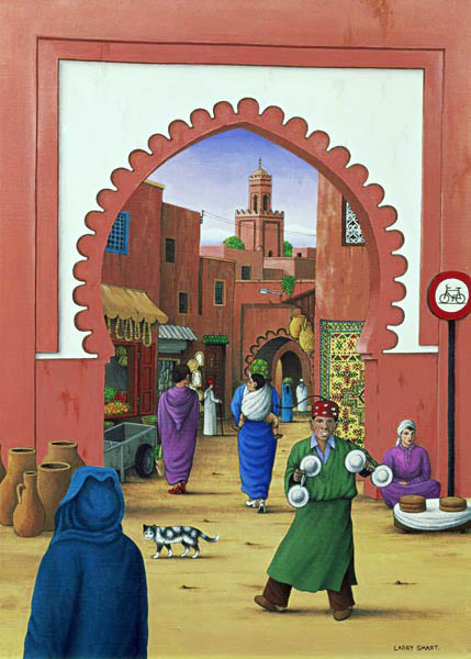 Street Scene in Marrakesh, 1992 (acrylic on linen)  de Larry  Smart