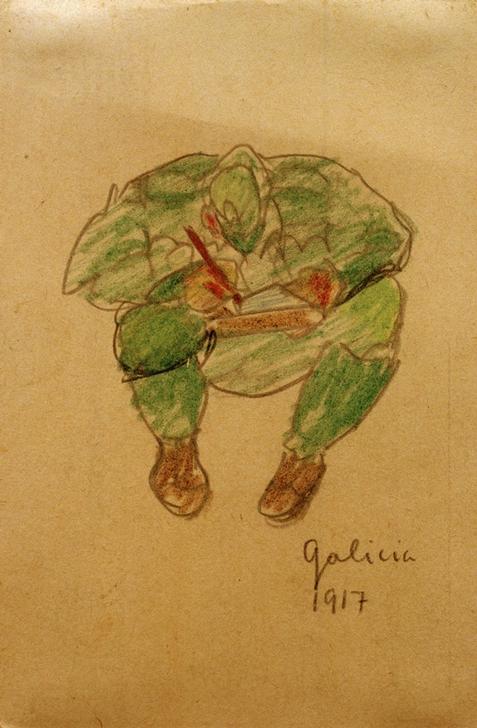 Im Hocken schreibender / zeichnender Soldat de László Moholy-Nagy
