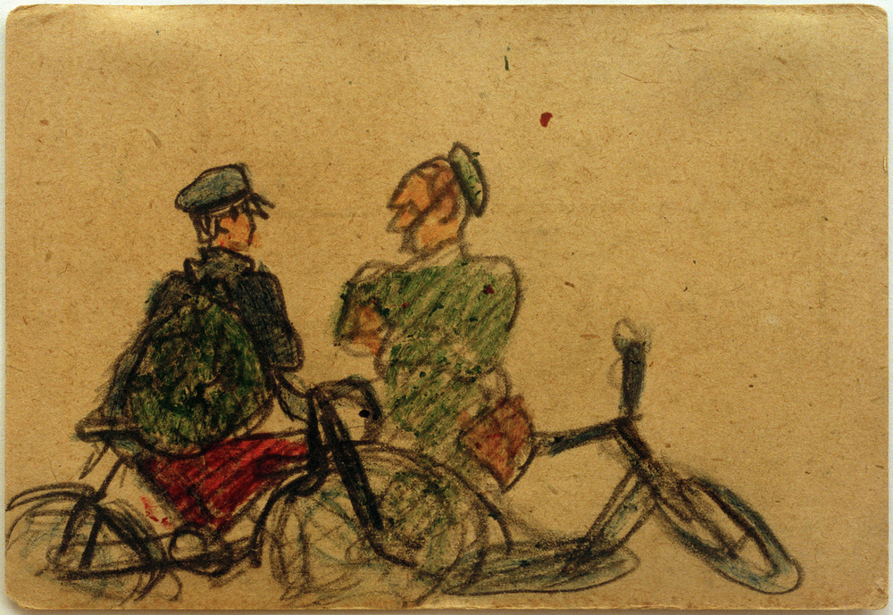 Ohne Titel (Fahrradfahrer im Gespräch)  de László Moholy-Nagy
