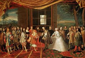 Meeting between Louis XIV (1638-1715) and Philippe IV (1605-65) at Isle des Faisans