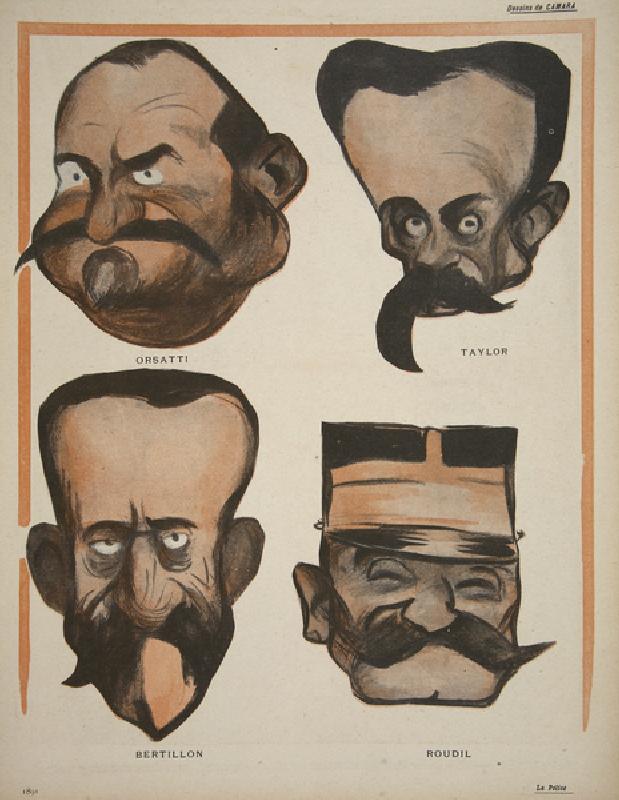 Orsatti, Taylor, Bertillon, Roudil, illustration from Lassiette au Beurre: La Police, 23rd May 1903  de Leal de Camara