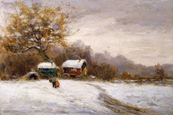 Gypsy Caravans in the Snow (oil on canvas) de Leila K. Williamson