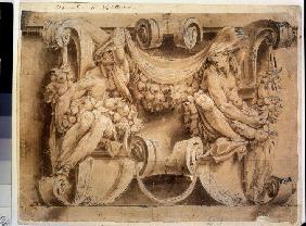 Sketch for a frieze with two cariatides