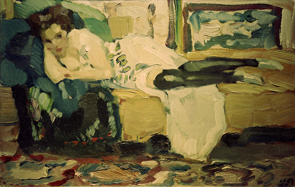 Dame auf dem Sofa, um 1908. de Leo Putz