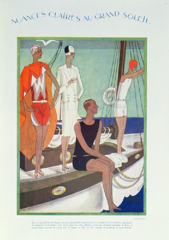 Summer Life on the yacht, fashion plate from Femina magazine, May 1927 (colour litho) de Leon Benigni